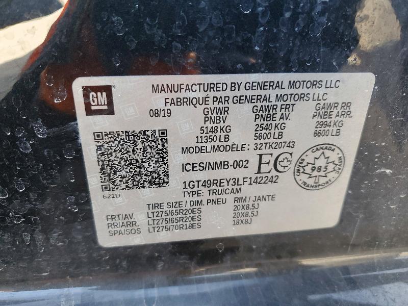 77746595 :رقم المزاد ، 1GT49REY3LF142242 vin ، 2020 Gmc Sierra مزاد بيع