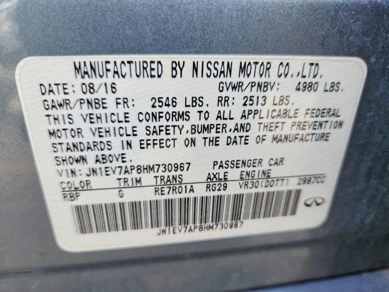 78633705 :رقم المزاد ، JN1EV7AP8HM730967 vin ، 2017 Infiniti Q50 مزاد بيع