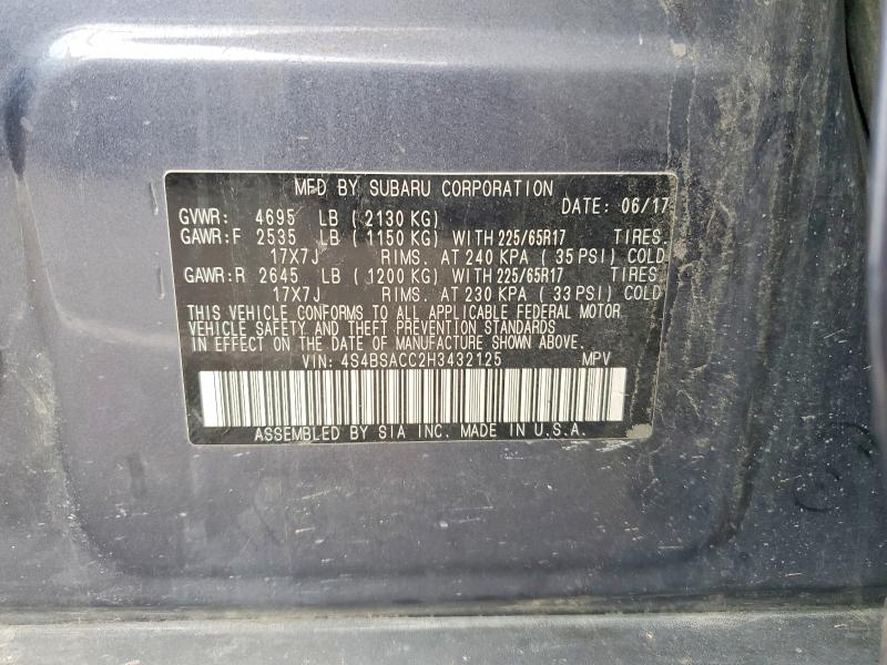 76798455 :رقم المزاد ، 4S4BSACC2H3432125 vin ، 2017 Subaru Outback 2. مزاد بيع