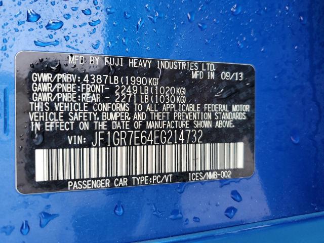 Aukcja sprzedaży 2014 Subaru Impreza Wrx, vin: JF1GR7E64EG214732, numer aukcji: 45575044