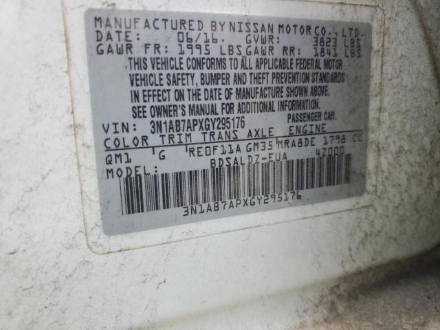 2016 Nissan Sentra S მანქანა იყიდება აუქციონზე, vin: 3N1AB7APXGY295176, აუქციონის ნომერი: 45467864