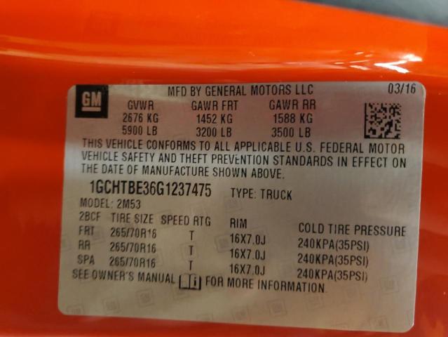 Aukcja sprzedaży 2016 Chevrolet Colorado, vin: 1GCHTBE36G1237475, numer aukcji: 45532764