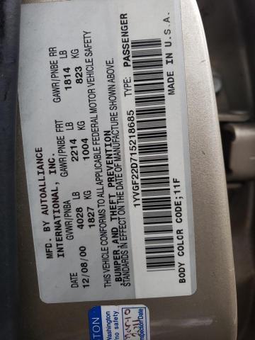 Aukcja sprzedaży 2001 Mazda 626 Es, vin: 1YVGF22D715218685, numer aukcji: 45117184