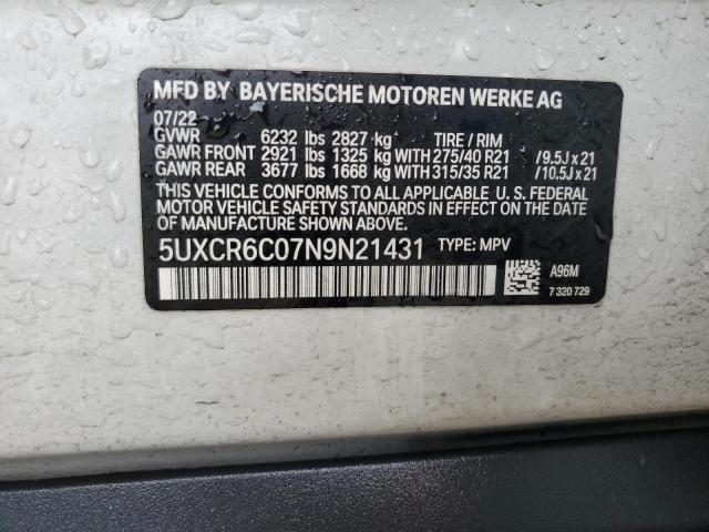 2022 Bmw X5 Xdrive40i მანქანა იყიდება აუქციონზე, vin: 5UXCR6C07N9N21431, აუქციონის ნომერი: 45452944