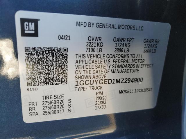 Aukcja sprzedaży 2021 Chevrolet Silverado K1500 Ltz, vin: 1GCUYGED1MZ294900, numer aukcji: 45455894