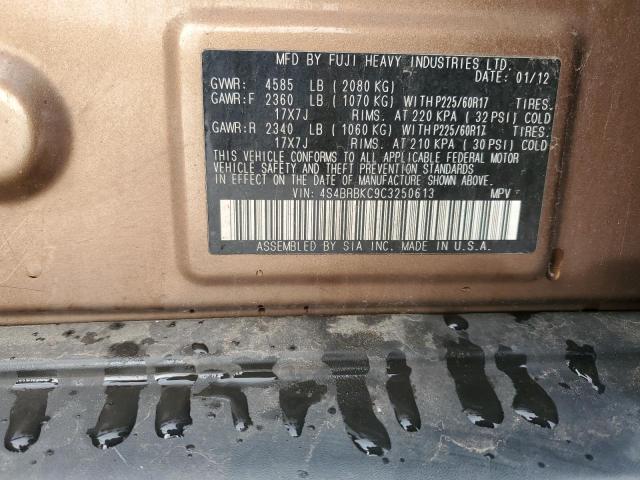 44762134 :رقم المزاد ، 4S4BRBKC9C3250613 vin ، 2012 Subaru Outback 2.5i Limited مزاد بيع