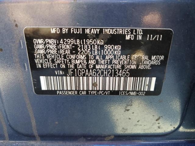 Aukcja sprzedaży 2012 Subaru Impreza, vin: JF1GPAA62CH213465, numer aukcji: 44796644