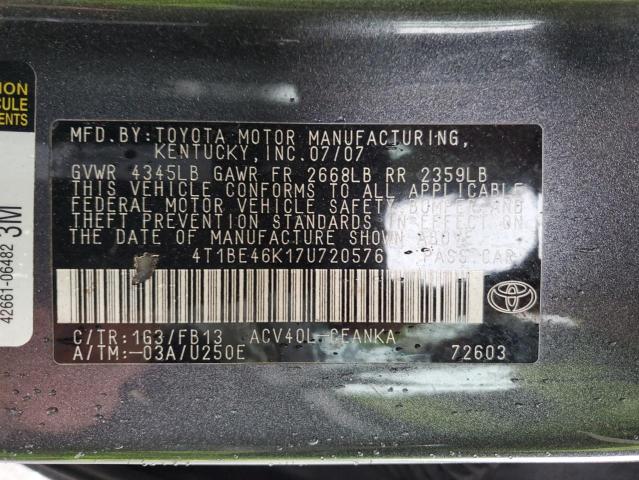 Aukcja sprzedaży 2007 Toyota Camry Ce, vin: 4T1BE46K17U720576, numer aukcji: 45305324