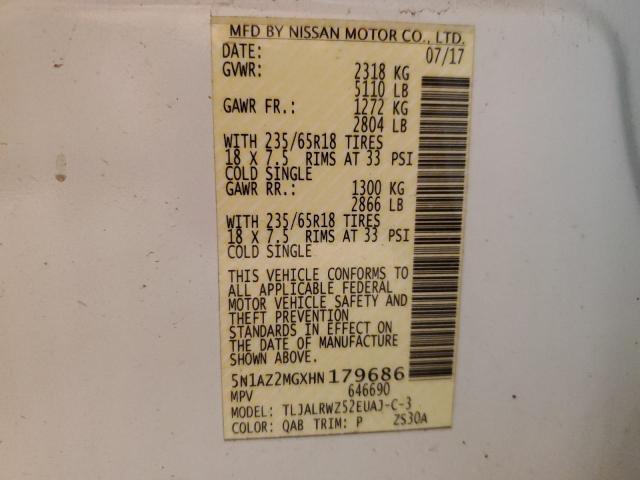 Aukcja sprzedaży 2017 Nissan Murano S, vin: 5N1AZ2MGXHN179686, numer aukcji: 45526624