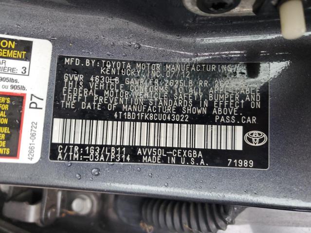Aukcja sprzedaży 2012 Toyota Camry Hybrid, vin: 4T1BD1FK8CU043022, numer aukcji: 45285714