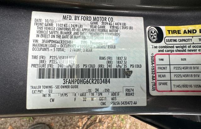Aukcja sprzedaży 2012 Ford Fusion Se, vin: 3FAHP0HG6CR203484, numer aukcji: 48878164