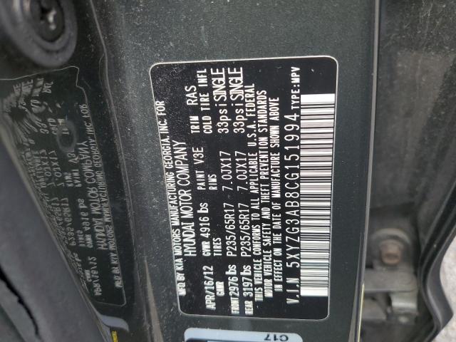 46019394 :رقم المزاد ، 5XYZG3AB8CG151994 vin ، 2012 Hyundai Santa Fe Gls مزاد بيع