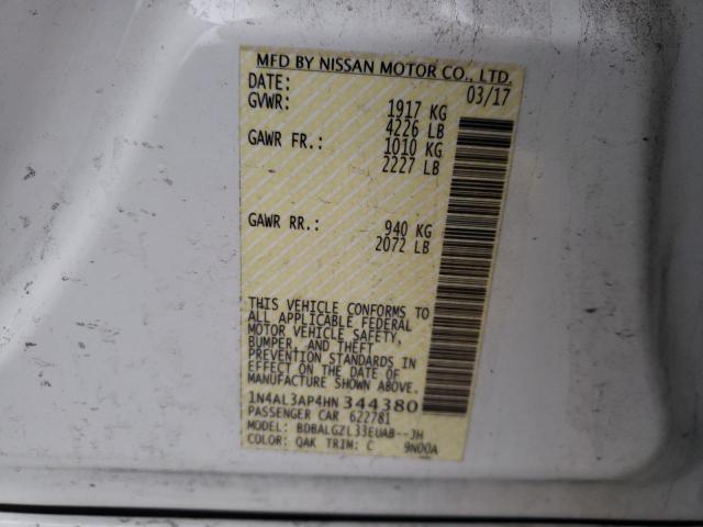 45299824 :رقم المزاد ، 1N4AL3AP4HN344380 vin ، 2017 Nissan Altima 2.5 مزاد بيع