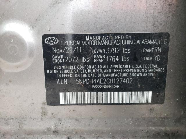 Aukcja sprzedaży 2012 Hyundai Elantra Gls, vin: 5NPDH4AE2CH127402, numer aukcji: 45552734