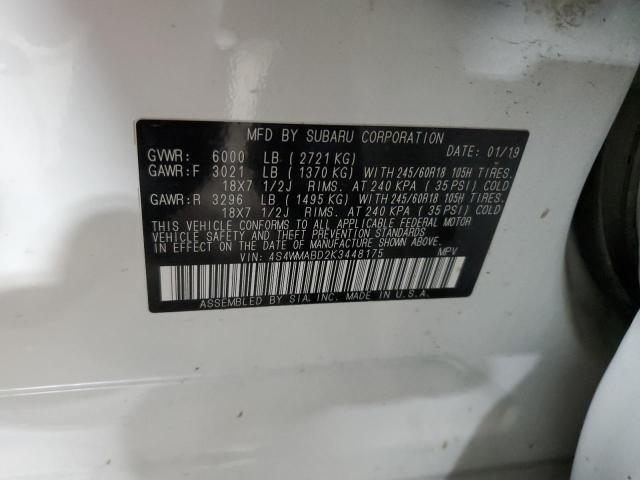 Aukcja sprzedaży 2019 Subaru Ascent Premium, vin: 4S4WMABD2K3448175, numer aukcji: 45466804
