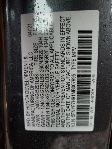 Aukcja sprzedaży 2021 Honda Passport Touring, vin: 5FNYF7H91MB007995, numer aukcji: 45274934