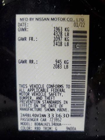 45744814 :رقم المزاد ، 1N4BL4DV1NN333630 vin ، 2022 Nissan Altima Sv مزاد بيع