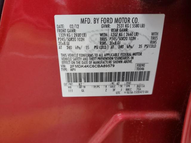45435154 :رقم المزاد ، 2FMDK4KC6CBA89579 vin ، 2012 Ford Edge Limited مزاد بيع