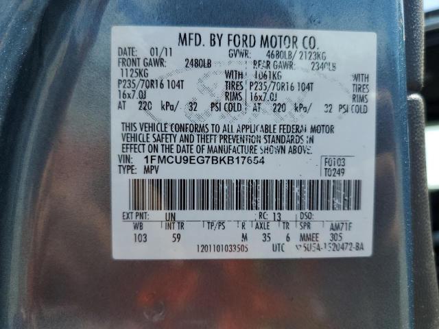 2011 Ford Escape Limited მანქანა იყიდება აუქციონზე, vin: 1FMCU9EG7BKB17654, აუქციონის ნომერი: 48903024