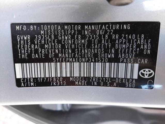 Aukcja sprzedaży 2022 Toyota Corolla Le, vin: 5YFEPMAE0NP341530, numer aukcji: 45375514
