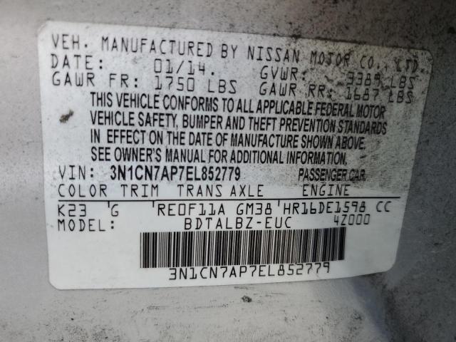 Продажа на аукционе авто 2014 Nissan Versa, vin: 3N1CN7AP7EL852779, номер лота: 45763274
