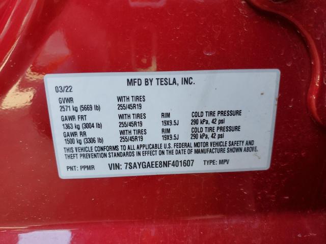 Aukcja sprzedaży 2022 Tesla Model Y, vin: 7SAYGAEE8NF401607, numer aukcji: 45114324