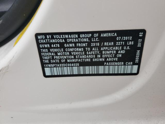 2013 Volkswagen Passat Se მანქანა იყიდება აუქციონზე, vin: 1VWBP7A32DC004025, აუქციონის ნომერი: 47674804