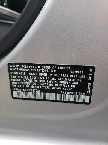 48566524 :رقم المزاد ، 1VWAT7A31FC097033 vin ، 2015 Volkswagen Passat S مزاد بيع