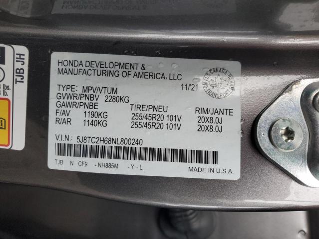 Aukcja sprzedaży 2022 Acura Rdx, vin: 5J8TC2H68NL800240, numer aukcji: 45795184