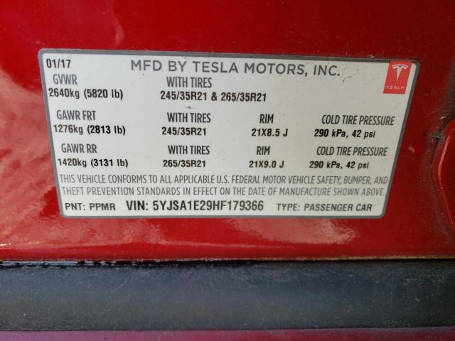 2017 Tesla Model S მანქანა იყიდება აუქციონზე, vin: 5YJSA1E29HF179366, აუქციონის ნომერი: 46875334