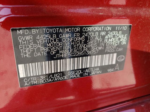 Aukcja sprzedaży 2011 Lexus Is 250, vin: JTHBF5C22B5138757, numer aukcji: 44975704