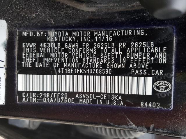 Aukcja sprzedaży 2017 Toyota Camry Le, vin: 4T1BF1FK5HU708590, numer aukcji: 45186154
