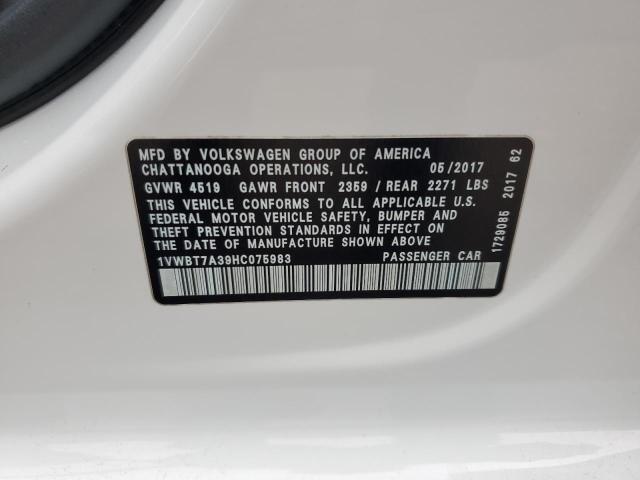 2017 Volkswagen Passat Se მანქანა იყიდება აუქციონზე, vin: 1VWBT7A39HC075983, აუქციონის ნომერი: 45350194