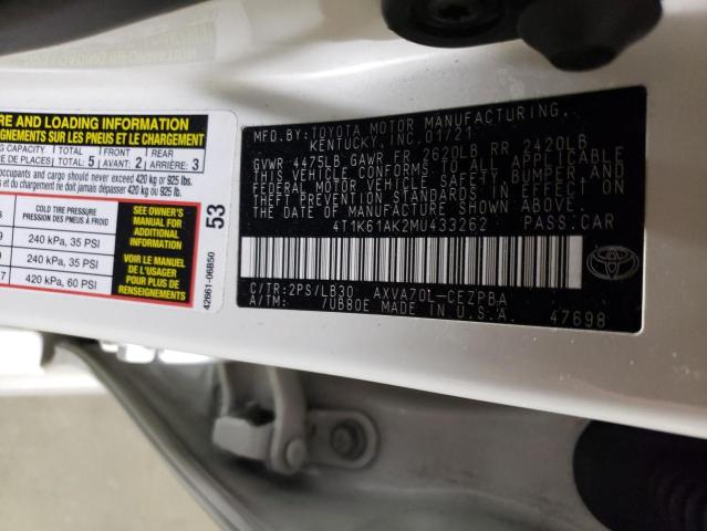 Aukcja sprzedaży 2021 Toyota Camry Xse, vin: 4T1K61AK2MU433262, numer aukcji: 45500434