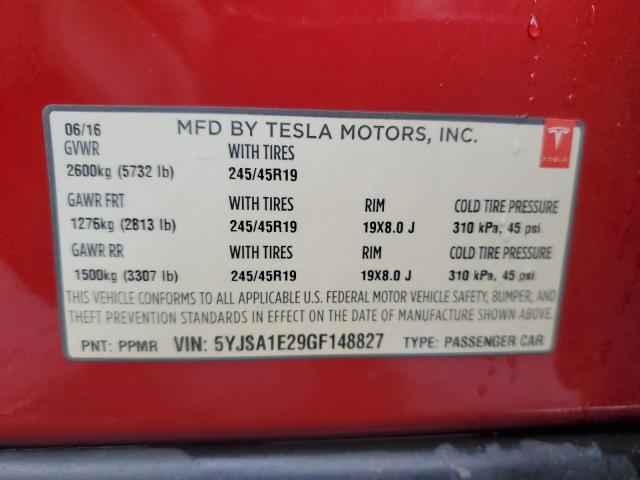 2016 Tesla Model S მანქანა იყიდება აუქციონზე, vin: 5YJSA1E29GF148827, აუქციონის ნომერი: 45265754