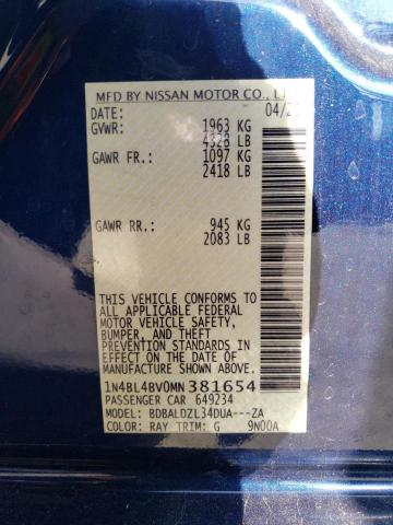 48173774 :رقم المزاد ، 1N4BL4BV0MN381654 vin ، 2021 Nissan Altima S مزاد بيع