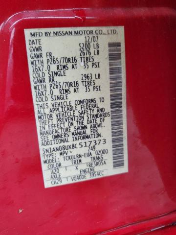 Продажа на аукционе авто 2008 Nissan Xterra Off Road, vin: 5N1AN08UX8C517373, номер лота: 45311084