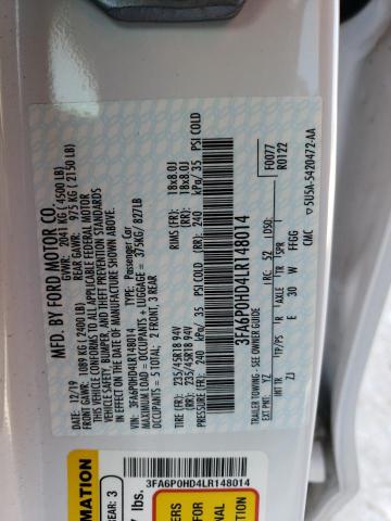 Aukcja sprzedaży 2020 Ford Fusion Se, vin: 3FA6P0HD4LR148014, numer aukcji: 45201374