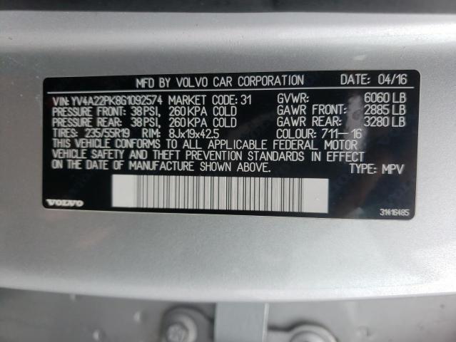 Aukcja sprzedaży 2016 Volvo Xc90 T6, vin: YV4A22PK8G1092574, numer aukcji: 45497634