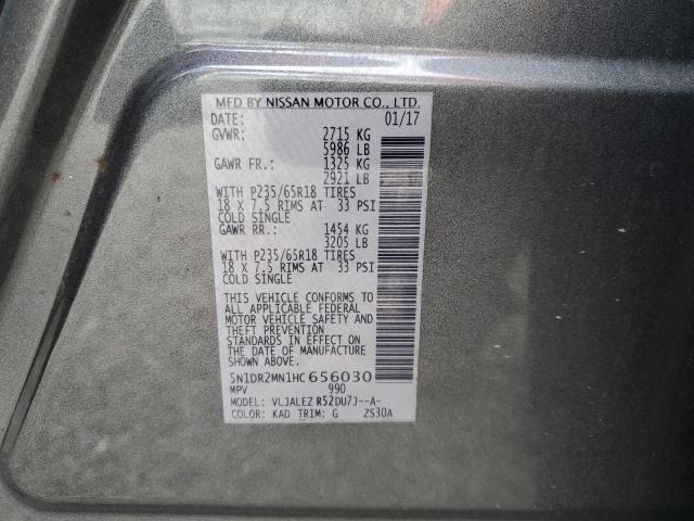 45460904 :رقم المزاد ، 5N1DR2MN1HC656030 vin ، 2017 Nissan Pathfinder S مزاد بيع