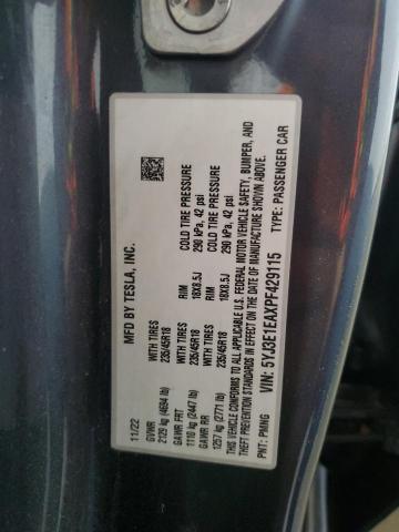 2023 Tesla Model 3 მანქანა იყიდება აუქციონზე, vin: 5YJ3E1EAXPF429115, აუქციონის ნომერი: 46103314