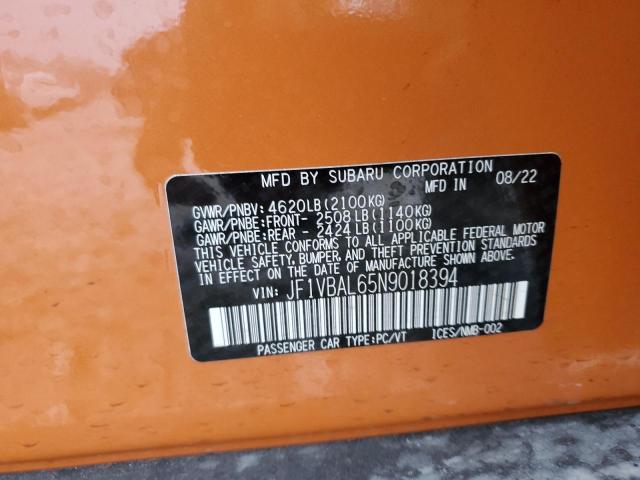 Aukcja sprzedaży 2022 Subaru Wrx Limited, vin: JF1VBAL65N9018394, numer aukcji: 45511634