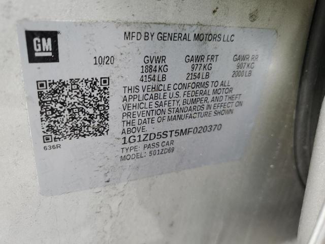 47557844 :رقم المزاد ، 1G1ZD5ST5MF020370 vin ، 2021 Chevrolet Malibu Lt مزاد بيع