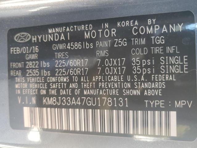 2016 Hyundai Tucson Limited მანქანა იყიდება აუქციონზე, vin: KM8J33A47GU178131, აუქციონის ნომერი: 47392654