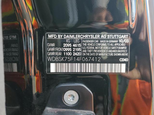 46439494 :رقم المزاد ، WDBSK75F14F067412 vin ، 2004 Mercedes-benz Sl 500 مزاد بيع