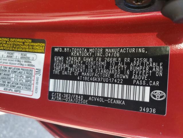 Продаж на аукціоні авто 2007 Toyota Camry Ce, vin: 4T1BE46K97U017422, номер лоту: 46575784