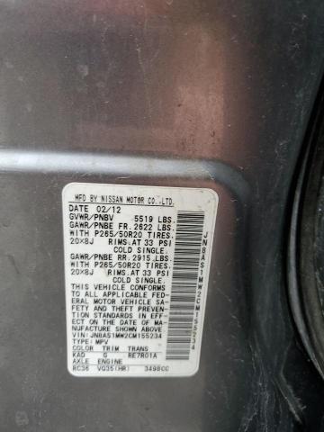 Aukcja sprzedaży 2012 Infiniti Fx35, vin: JN8AS1MW2CM155234, numer aukcji: 45217874