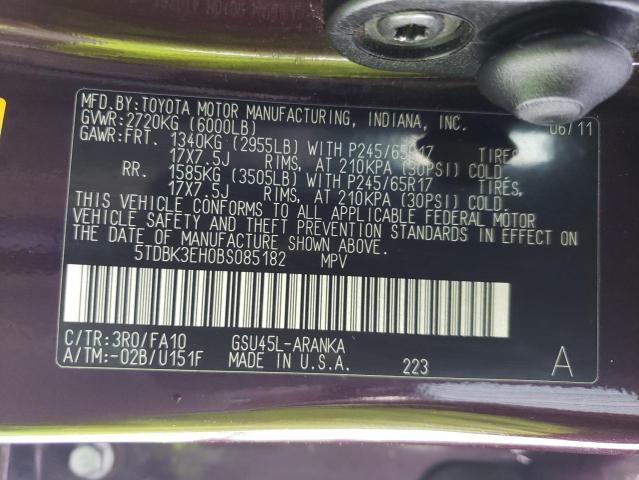 2011 Toyota Highlander Base მანქანა იყიდება აუქციონზე, vin: 5TDBK3EH0BS085182, აუქციონის ნომერი: 47071394