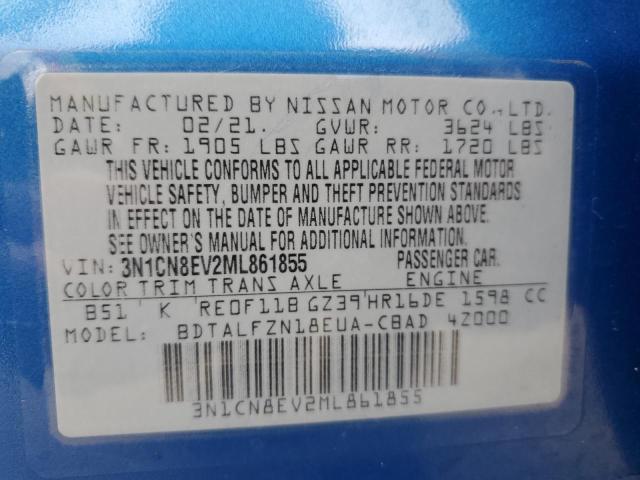 Aukcja sprzedaży 2021 Nissan Versa Sv, vin: 3N1CN8EV2ML861855, numer aukcji: 43846104