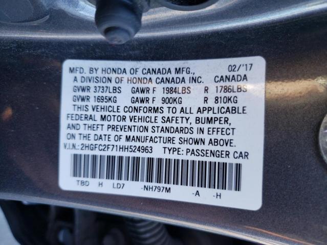 45146674 :رقم المزاد ، 2HGFC2F71HH524963 vin ، 2017 Honda Civic Ex مزاد بيع